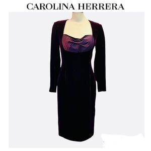Carolina Herrera New York Purple plum Long Sleeve Velvet Dress Size 6